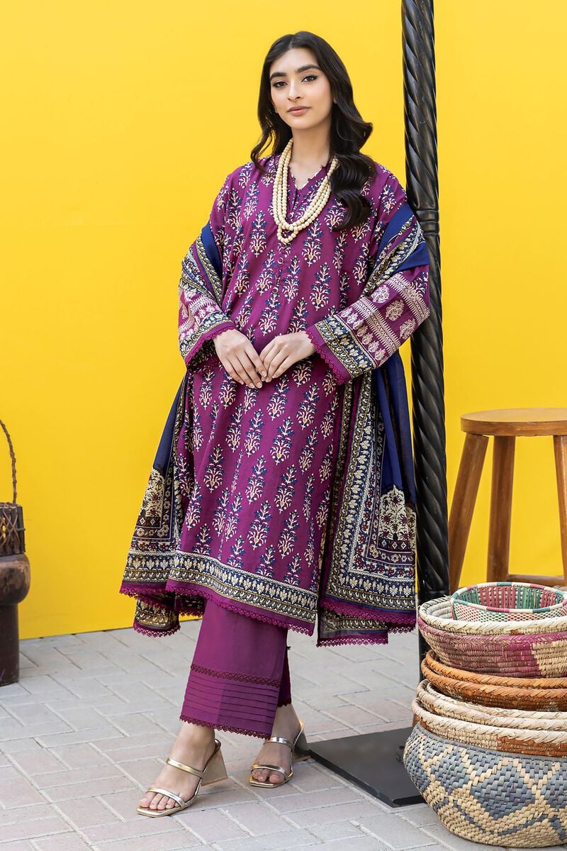 Khaadi | 3 Piece Unstitched Printed Embroidered Lawn Suit | BLA231235-Pink