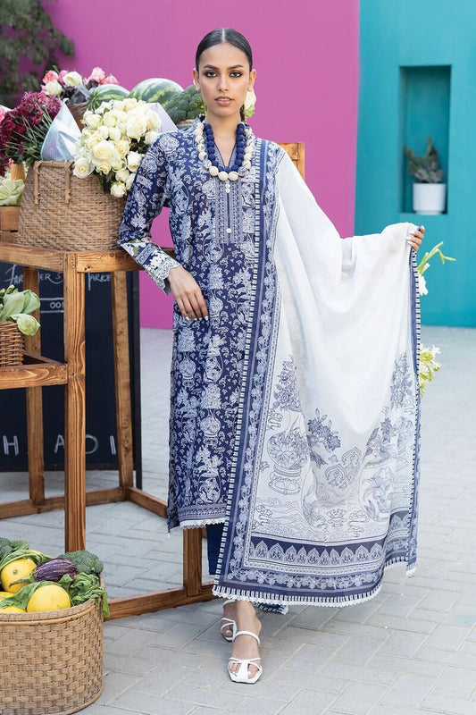 Khaadi | 3 Piece Unstitched Printed Embroidered Lawn Suit | BLA231236-Blue