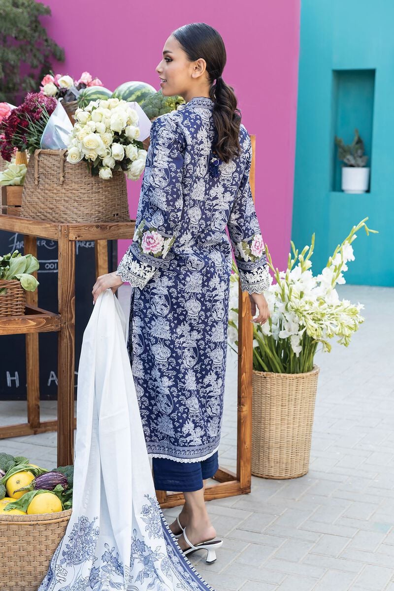 Khaadi | 3 Piece Unstitched Printed Embroidered Lawn Suit | BLA231236-Blue