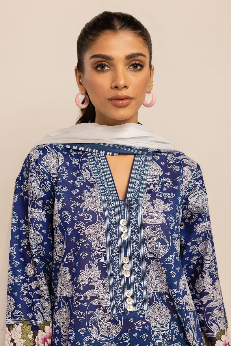 Khaadi | 3 Piece Unstitched Printed Embroidered Lawn Suit | BLA231236-Blue