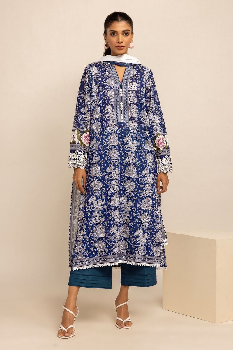 Khaadi | 3 Piece Unstitched Printed Embroidered Lawn Suit | BLA231236-Blue