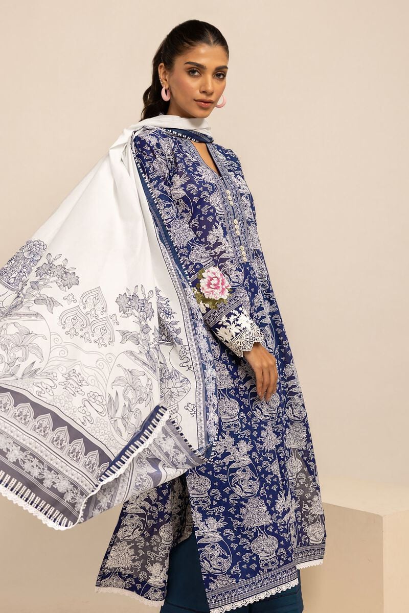 Khaadi | 3 Piece Unstitched Printed Embroidered Lawn Suit | BLA231236-Blue