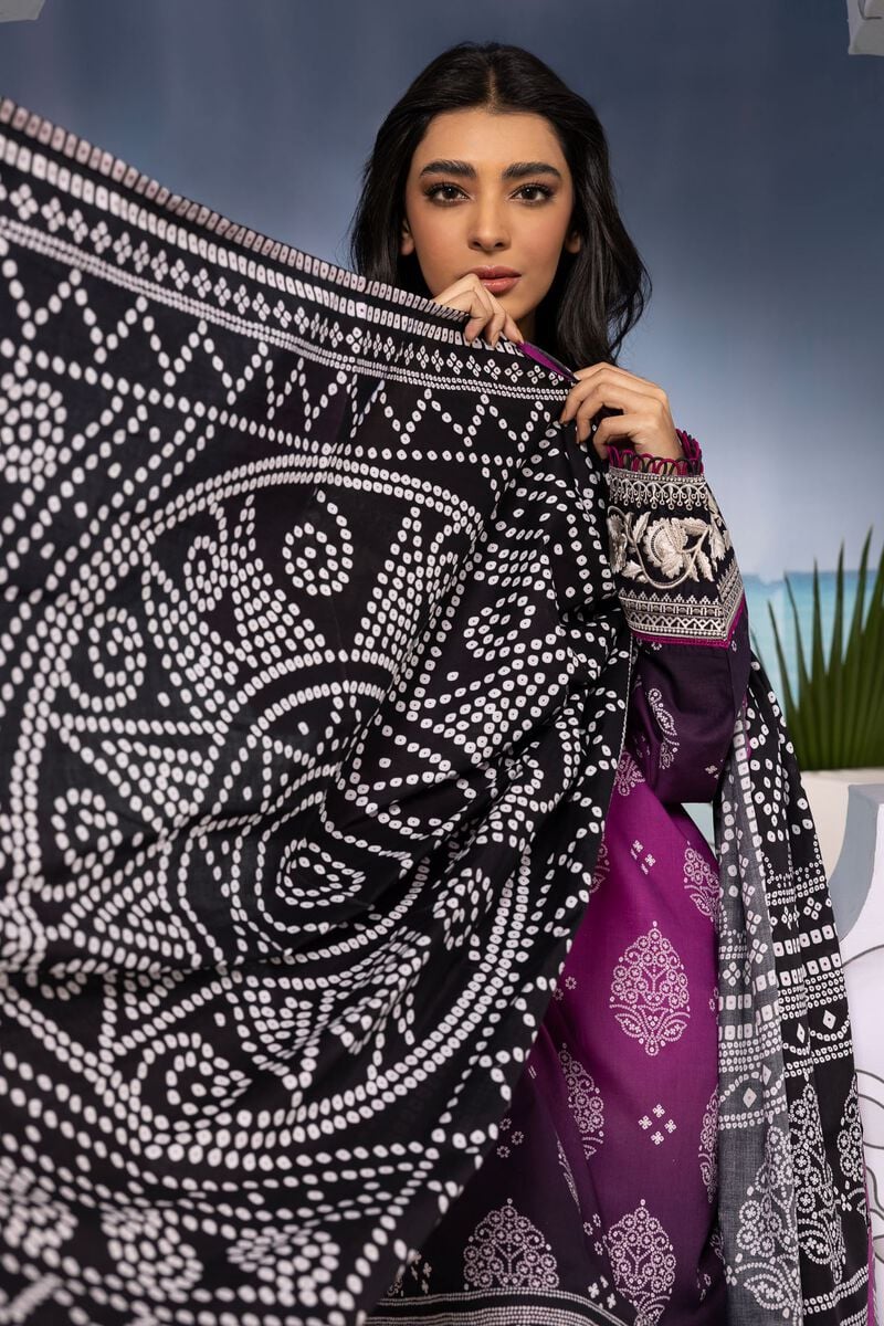 Khaadi | 3 Piece Unstitched Printed Embroidered Lawn Suit | BLA240106-Purple