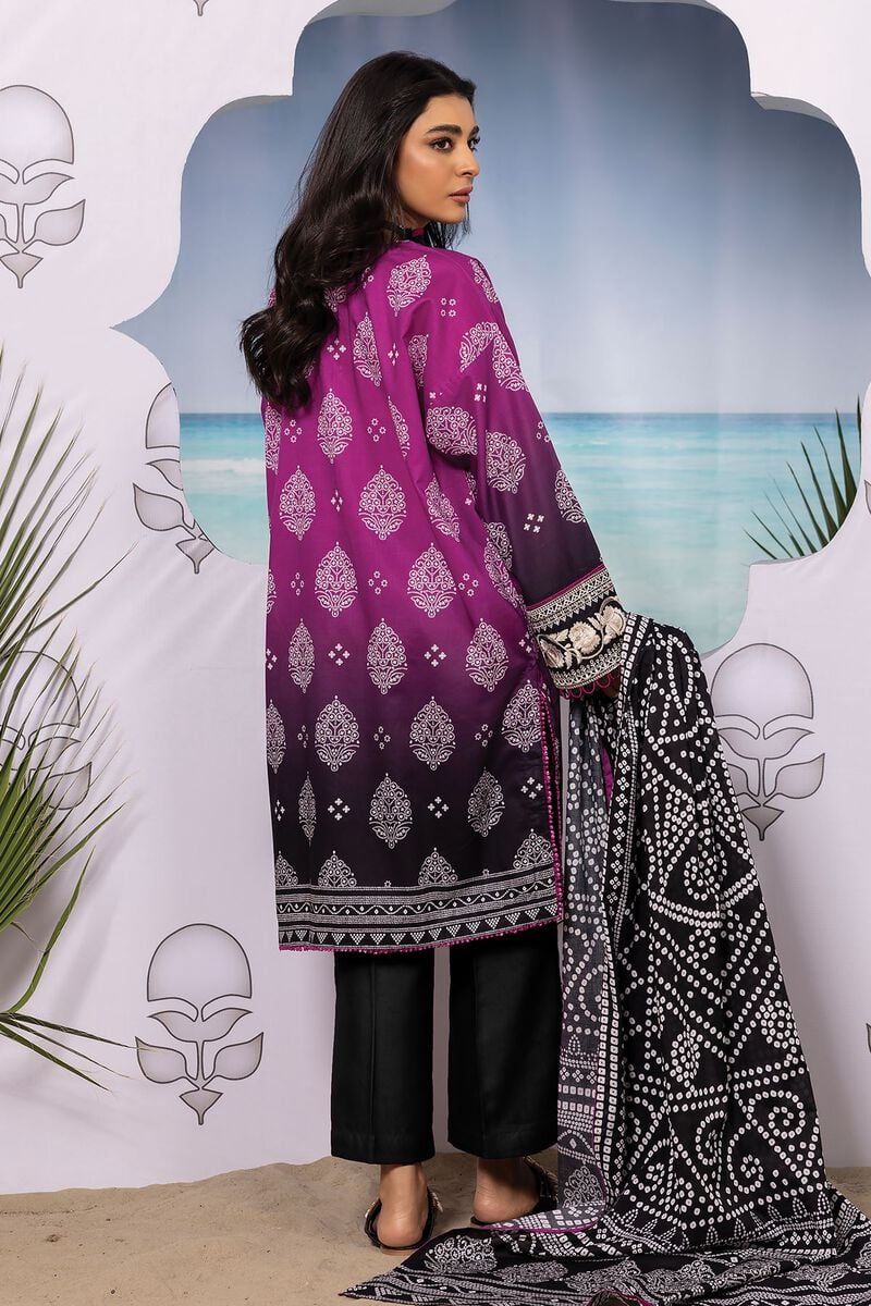 Khaadi | 3 Piece Unstitched Printed Embroidered Lawn Suit | BLA240106-Purple