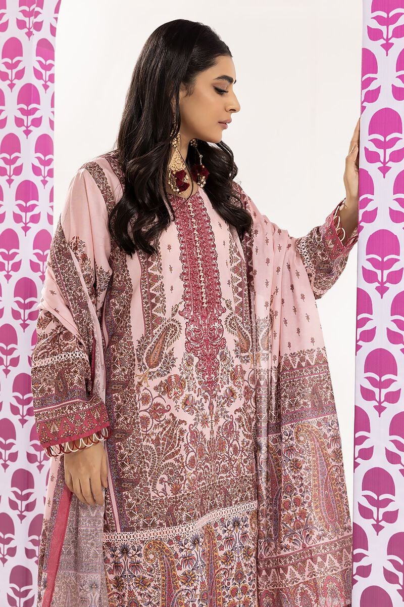 Khaadi | 3 Piece Unstitched Printed Embroidered Lawn Suit | BLA240108-Pink