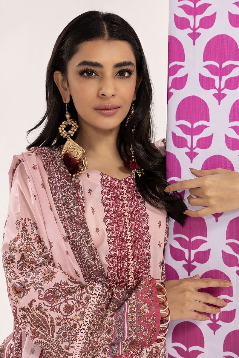 Khaadi | 3 Piece Unstitched Printed Embroidered Lawn Suit | BLA240108-Pink