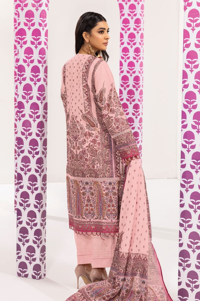 Khaadi | 3 Piece Unstitched Printed Embroidered Lawn Suit | BLA240108-Pink