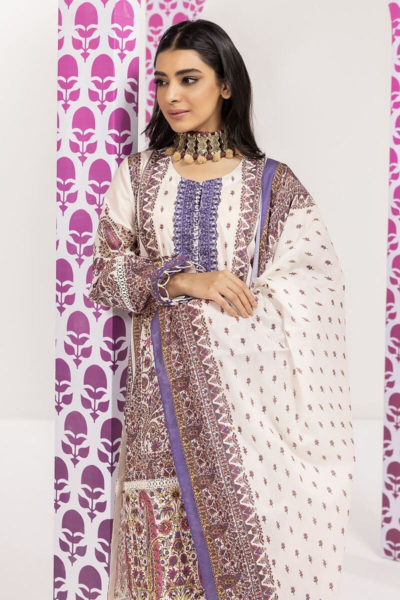 Khaadi | 3 Piece Unstitched Printed Embroidered Lawn Suit | BLA240108-Off-white