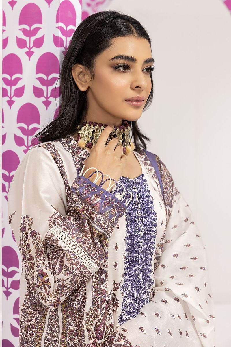 Khaadi | 3 Piece Unstitched Printed Embroidered Lawn Suit | BLA240108-Off-white