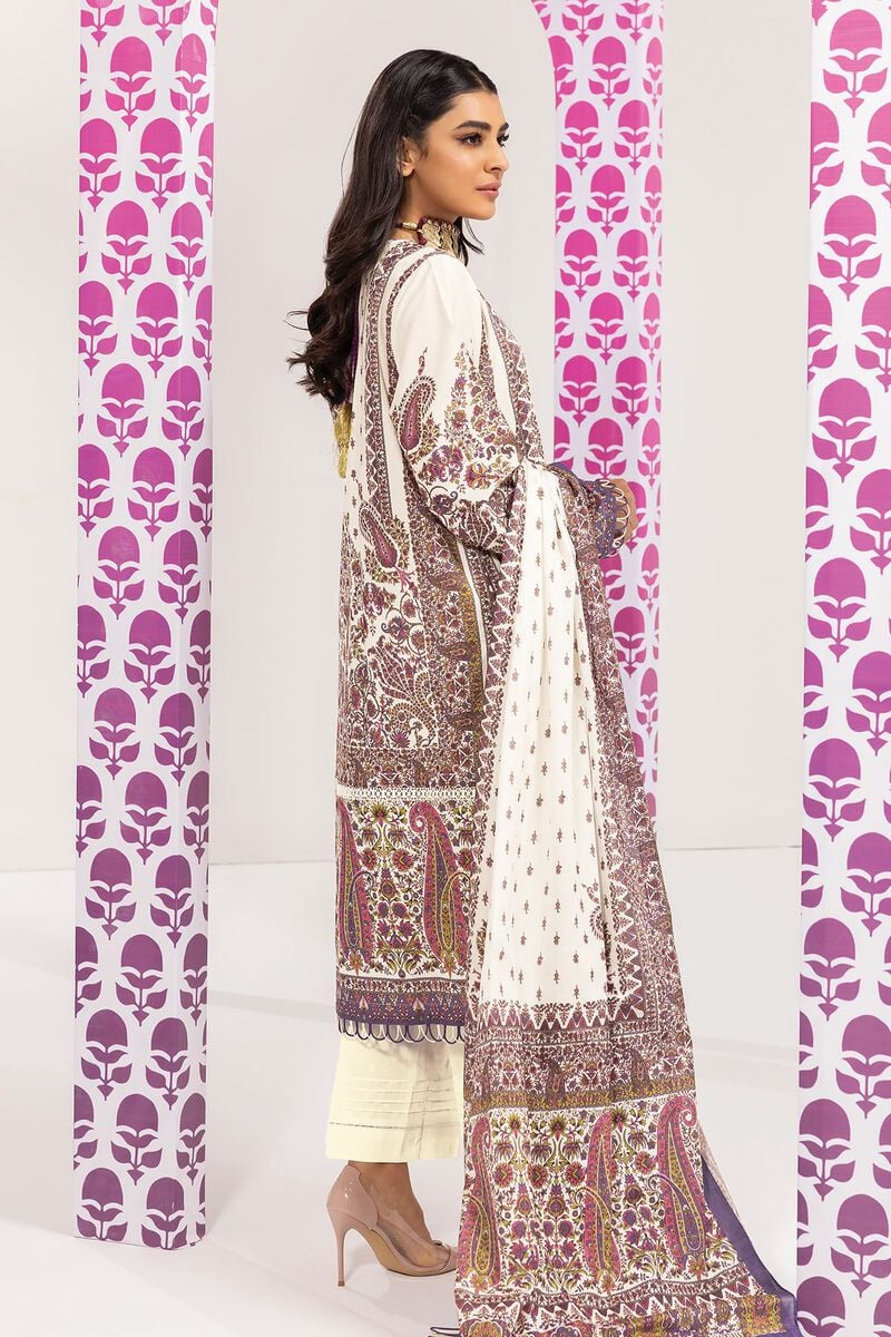 Khaadi | 3 Piece Unstitched Printed Embroidered Lawn Suit | BLA240108-Off-white
