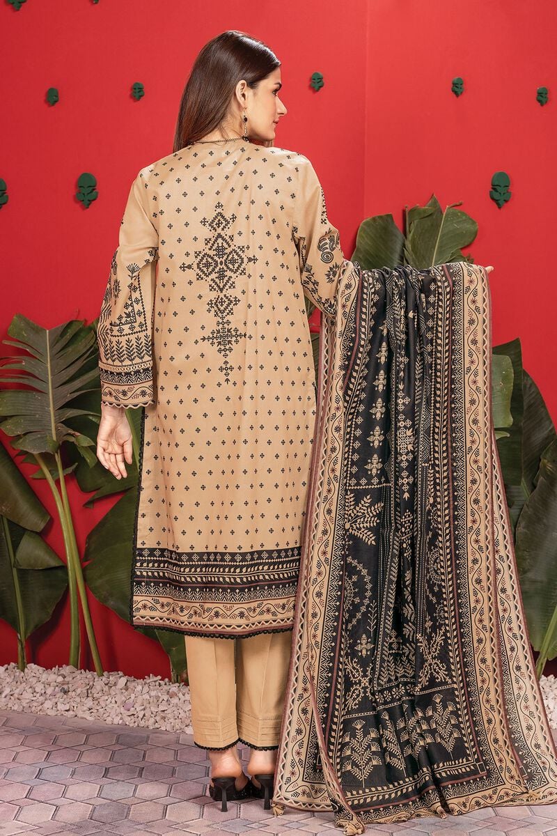 Khaadi | 3 Piece Unstitched Printed Embroidered Lawn Suit | BLA240111-Beige