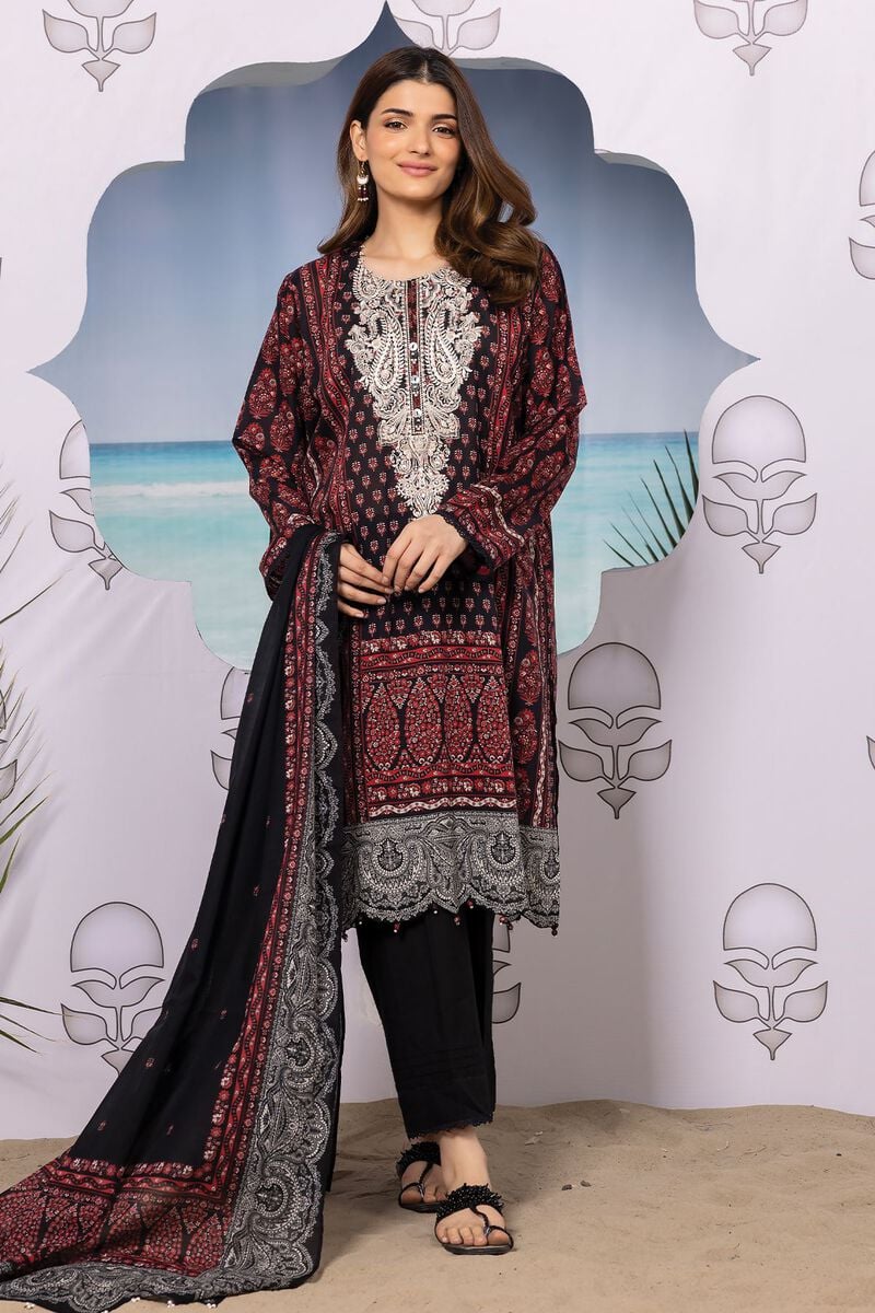 Khaadi | 3 Piece Unstitched Printed Embroidered Lawn Suit | BLA240117-Blue