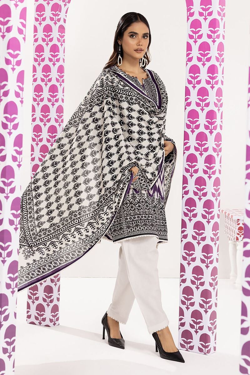 Khaadi | 3 Piece Unstitched Printed Embroidered Lawn Suit | BLA240122-Purple