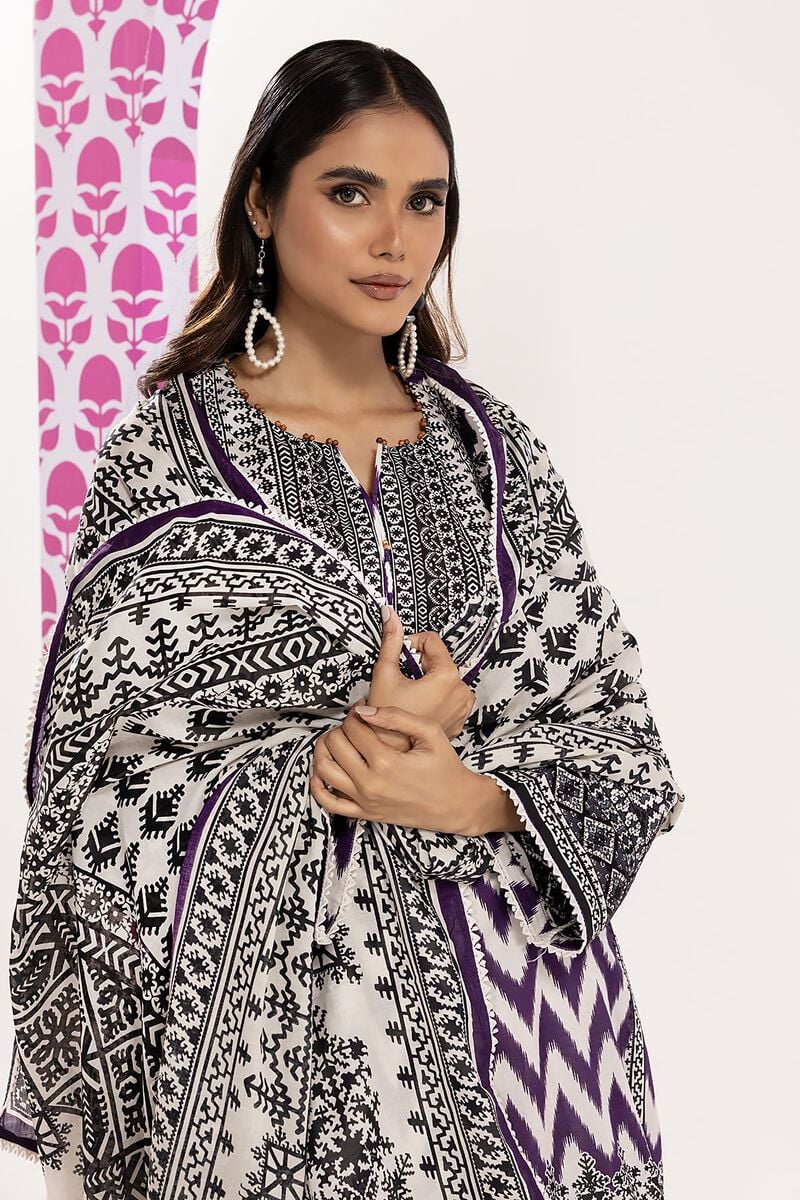 Khaadi | 3 Piece Unstitched Printed Embroidered Lawn Suit | BLA240122-Purple