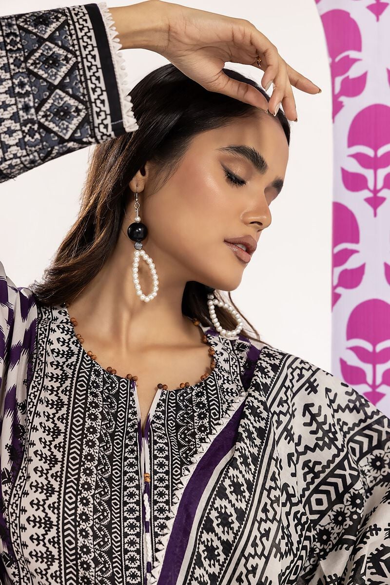 Khaadi | 3 Piece Unstitched Printed Embroidered Lawn Suit | BLA240122-Purple