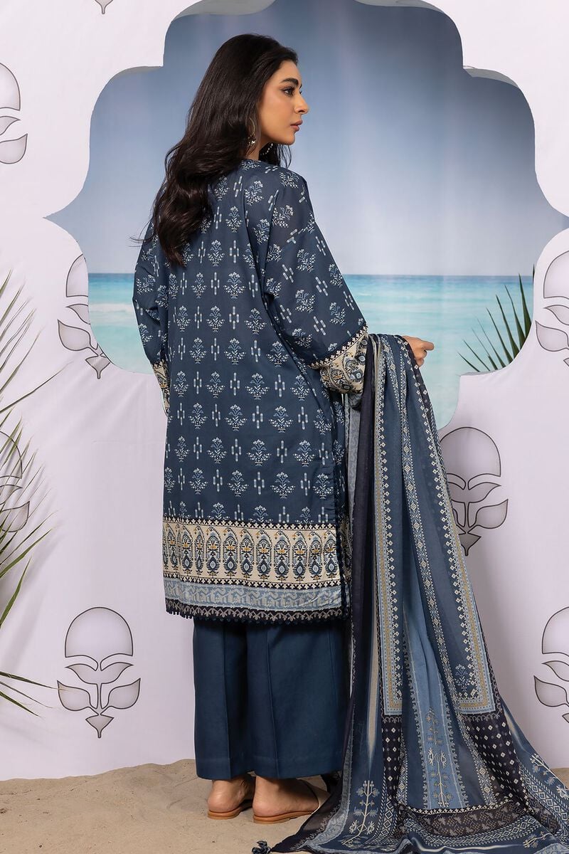 Khaadi | 3 Piece Unstitched Printed Embroidered Lawn Suit | BLA240127-Blue