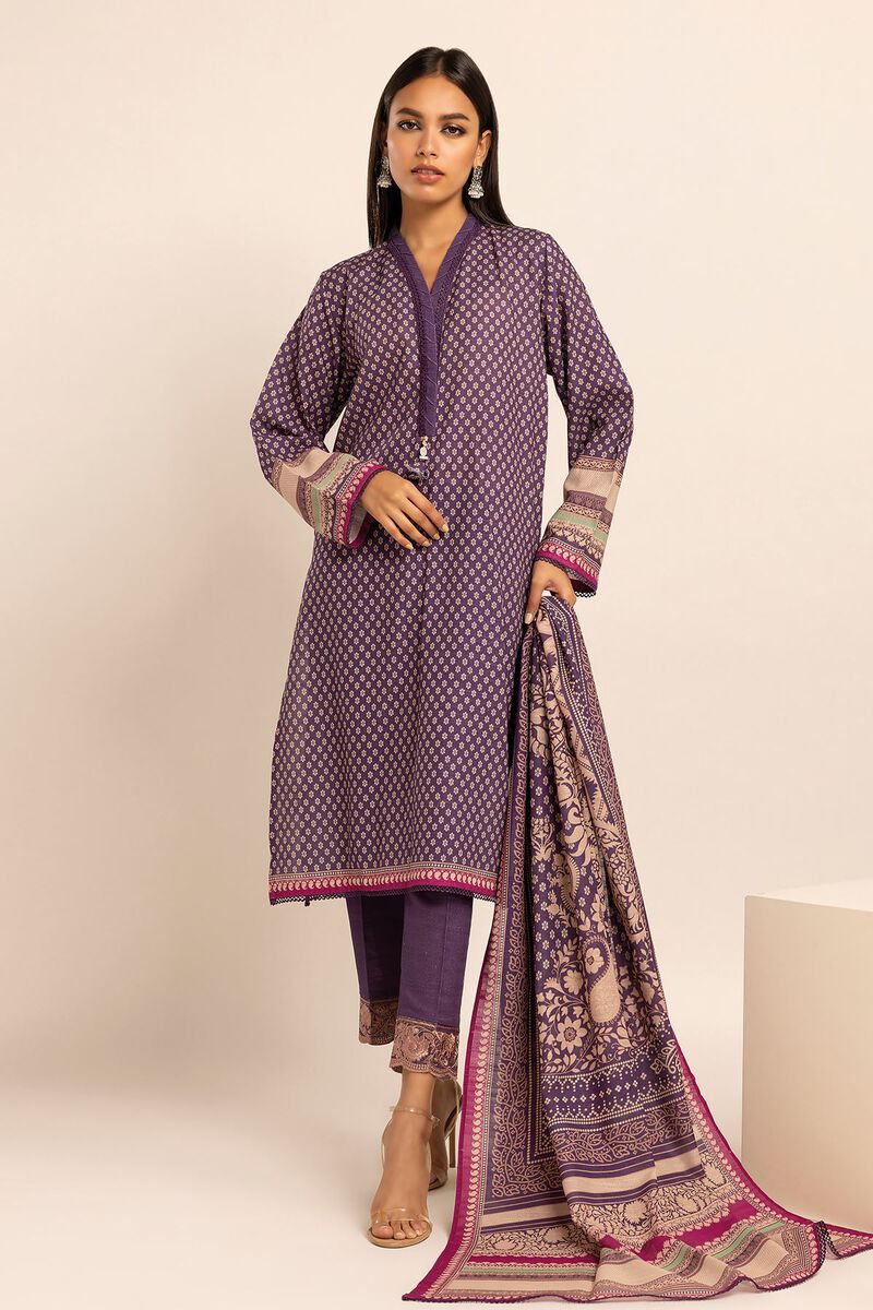 KHAADI | UNSTITCHED 3 PIECE EMBROIDERED LIGHT KHADDAR SUIT