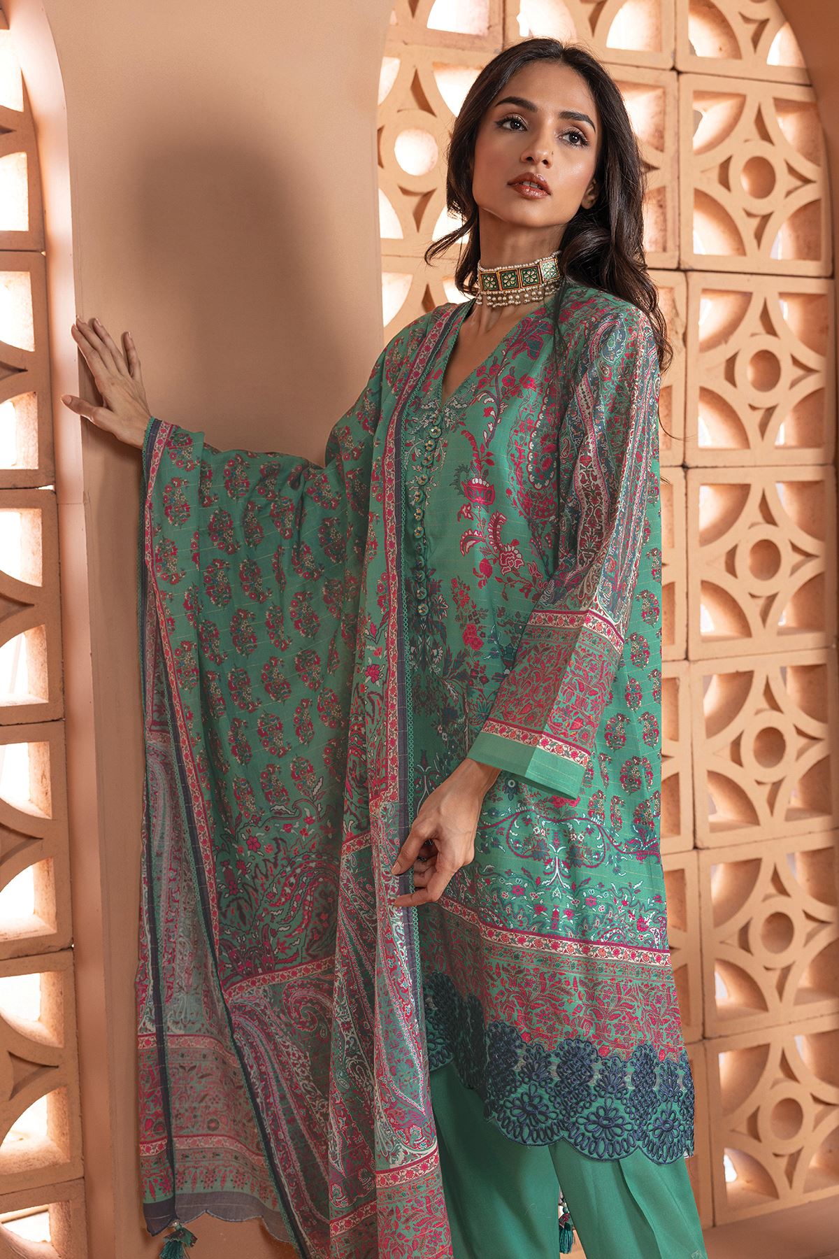 KHAADI | UNSTITCHED 3 PIECE EMBROIDERED MESSURI SUIT