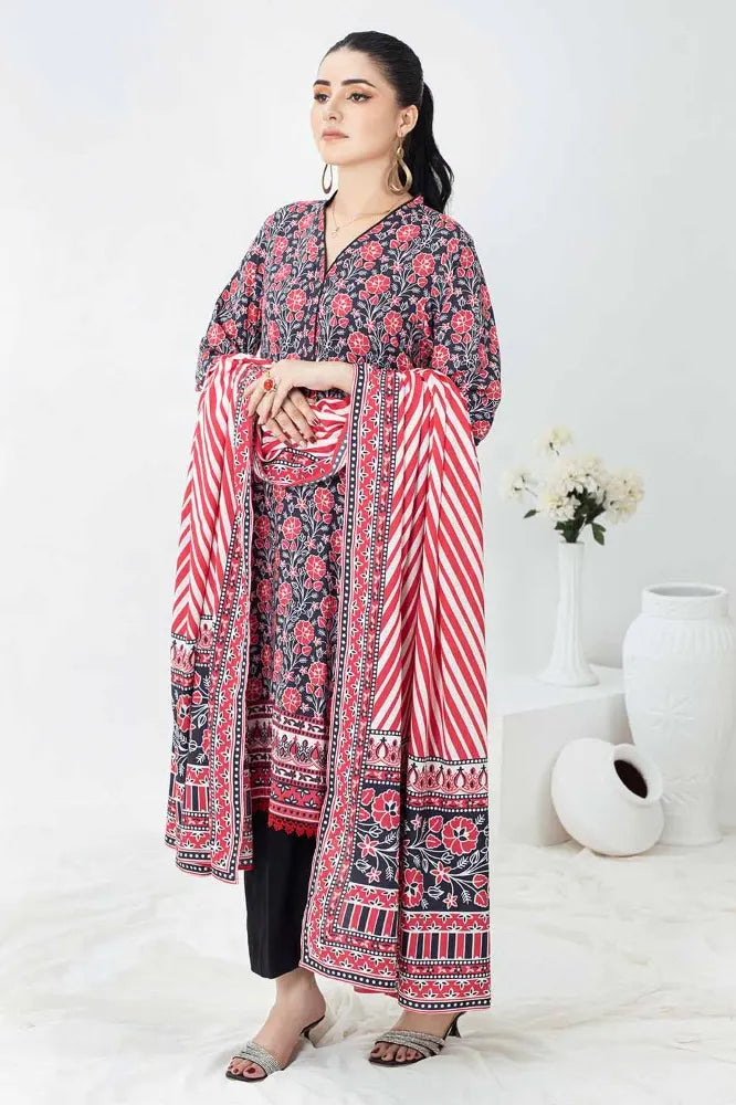GUL AHMED | 3PC UNSTITCHED PRINTED LINEN SUIT