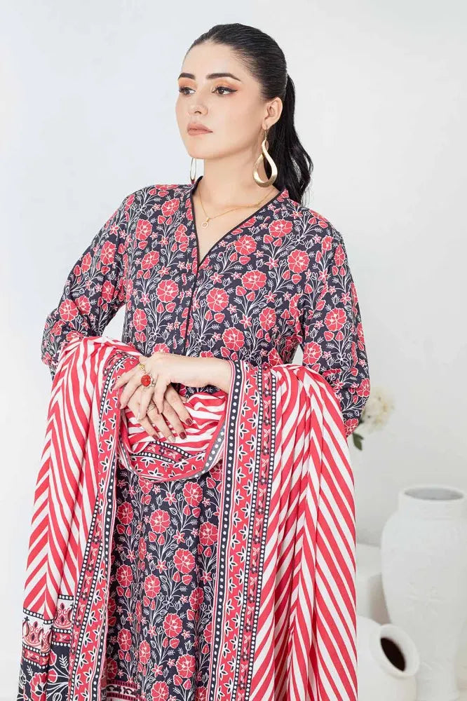 GUL AHMED | 3PC UNSTITCHED PRINTED LINEN SUIT