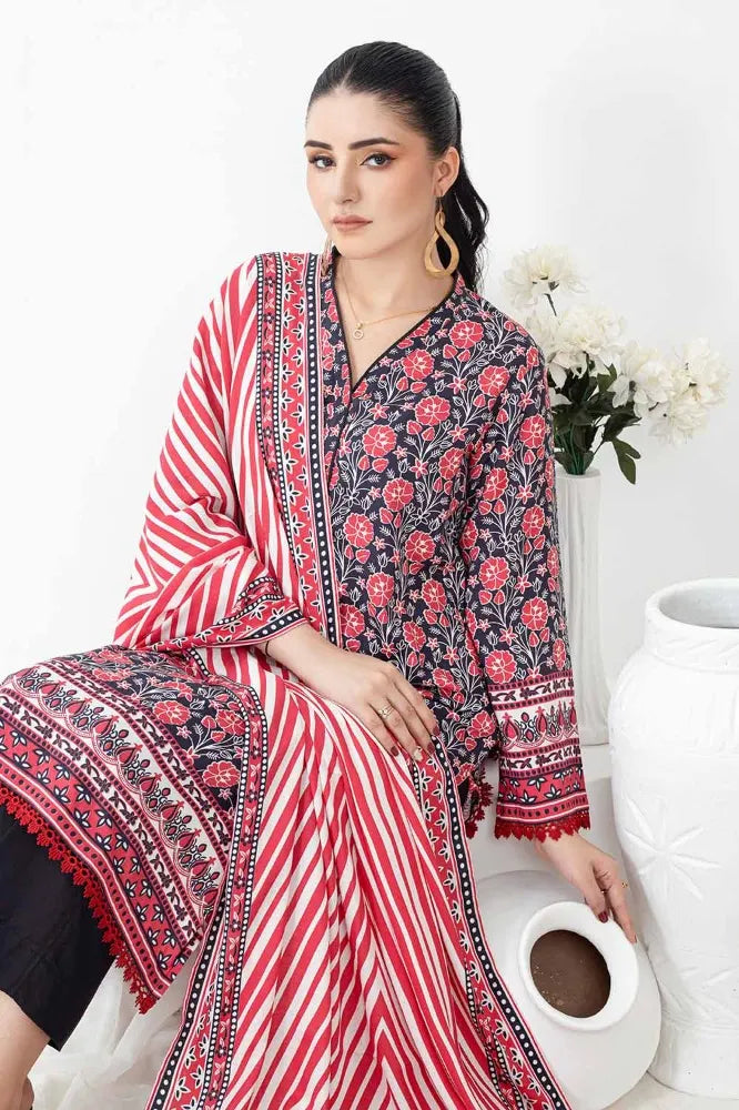 GUL AHMED | 3PC UNSTITCHED PRINTED LINEN SUIT