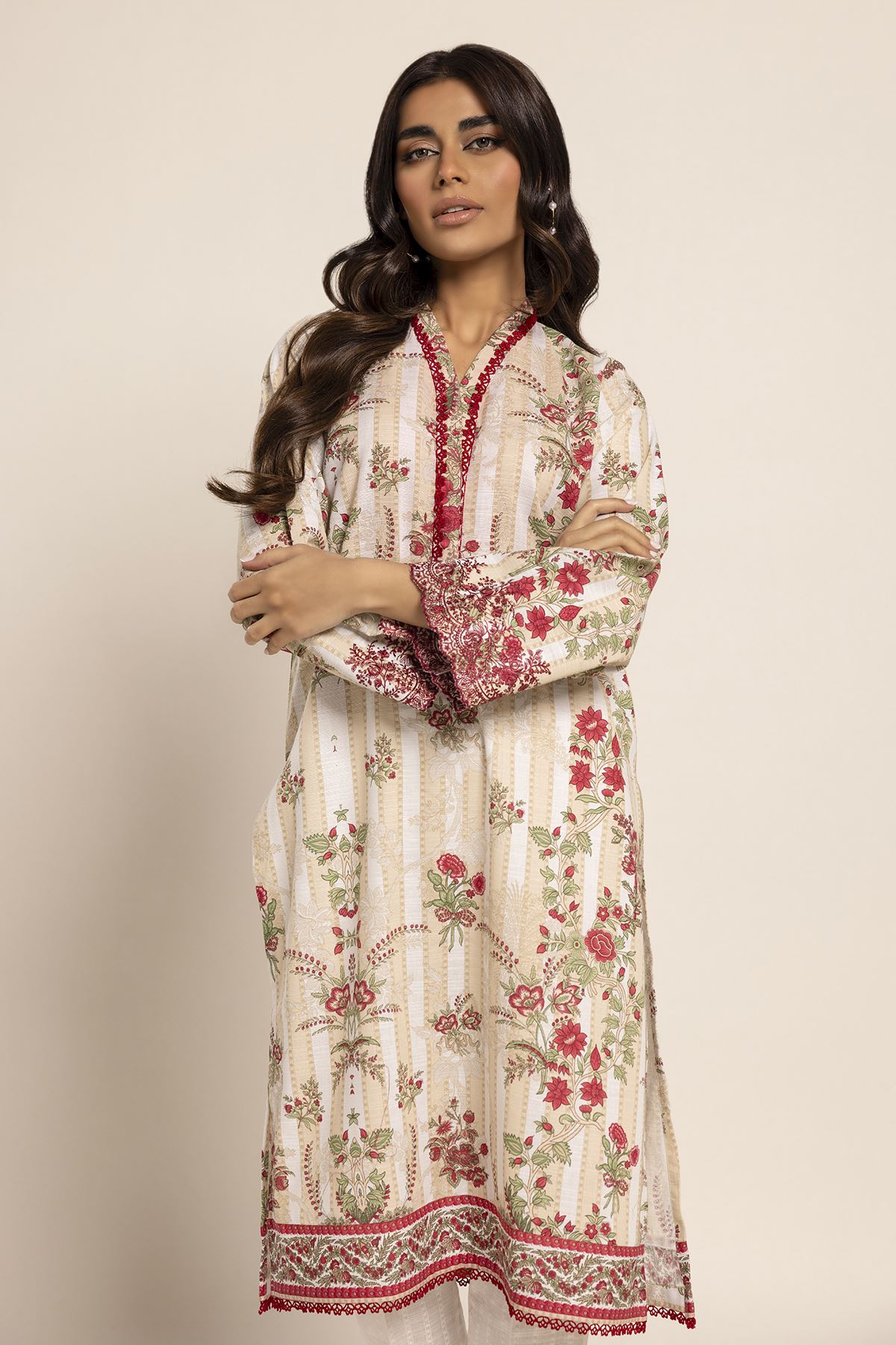 KHAADI | UNSTITCHED 2 PIECE EMBROIDERED SLUB CROSSHATCH SUIT
