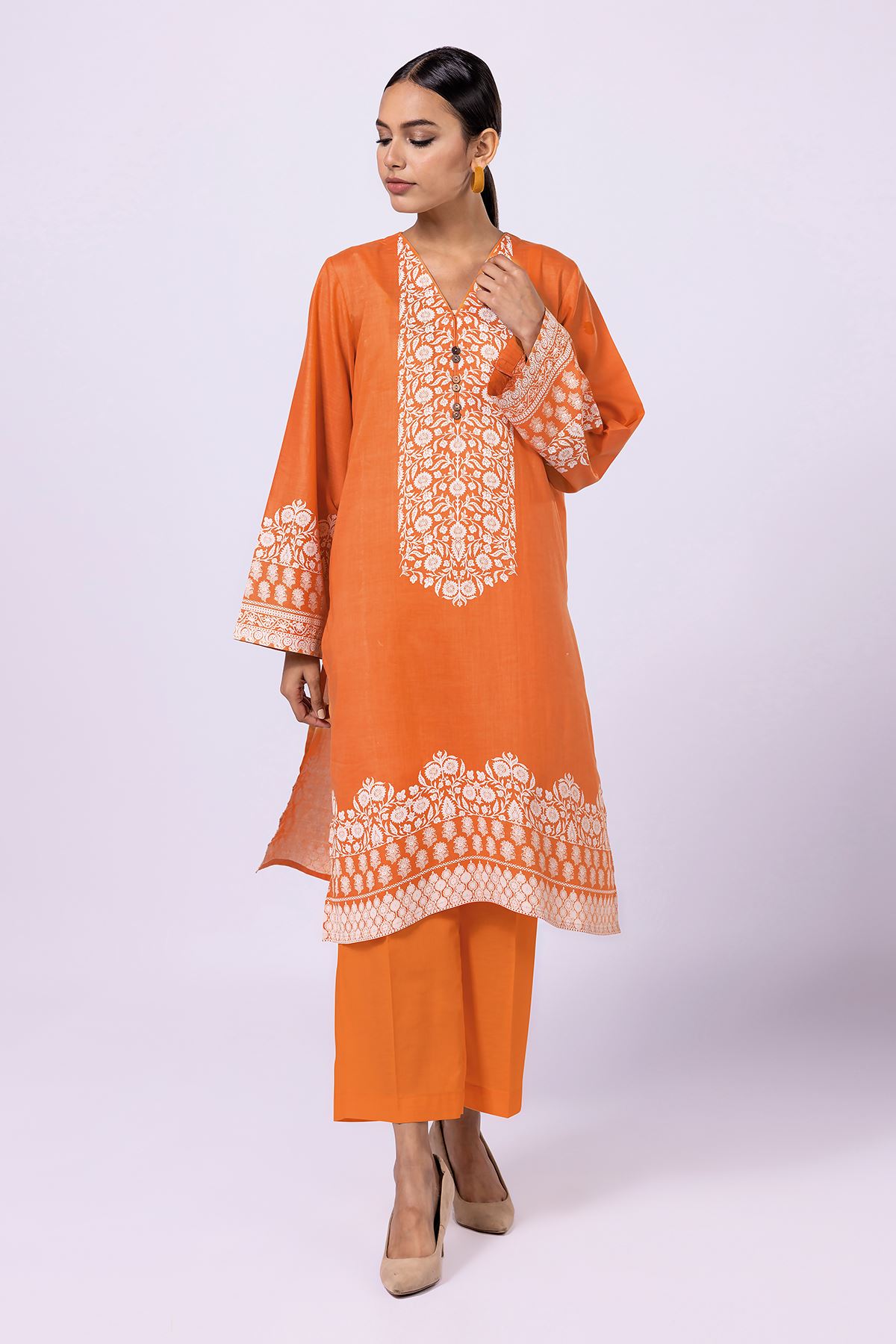 Khaadi | 2 Piece Unstitched Lawn - Top & Bottom | JLA230406-Orange