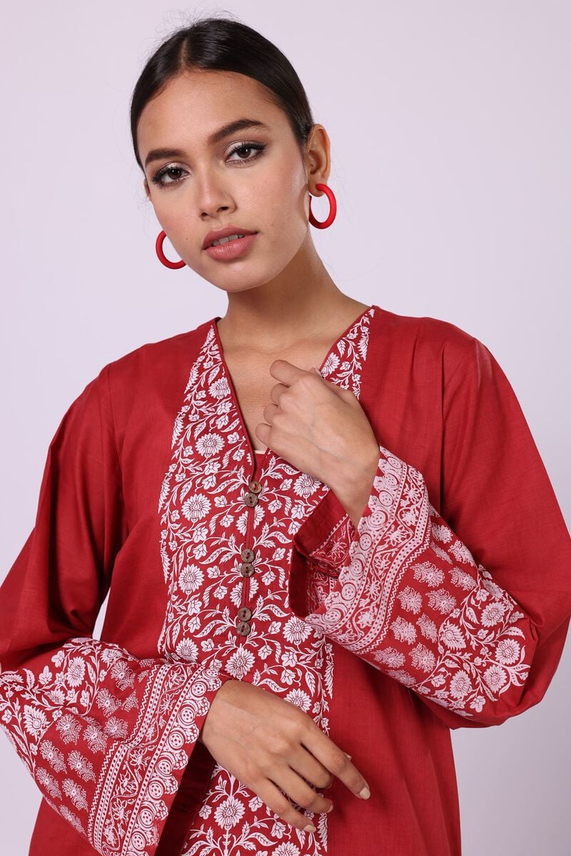 Khaadi | 2 Piece Unstitched Lawn - Top & Bottom | JLA230406-Red