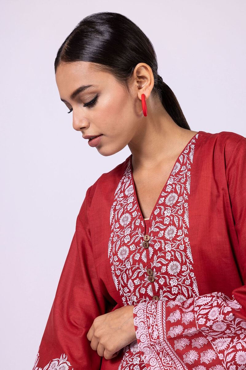 Khaadi | 2 Piece Unstitched Lawn - Top & Bottom | JLA230406-Red