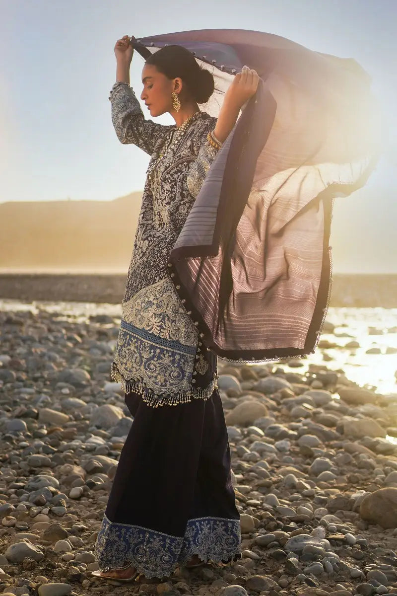 Sana Safinaz | Unstitched 3Pc Embroidered Luxury Lawn | 9B