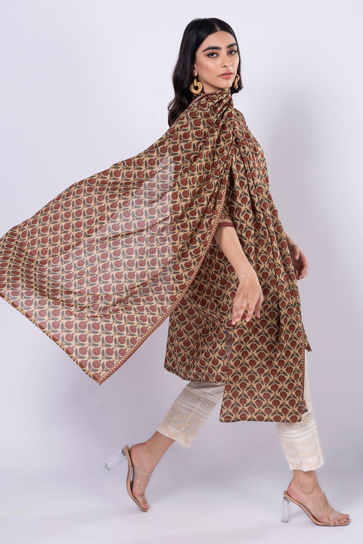 Khaadi | 2 Piece Unstitched Lawn - Top & Dupatta | LLA230518-Beige