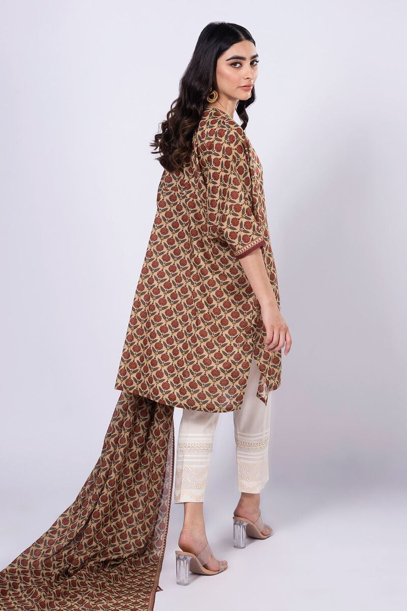 Khaadi | 2 Piece Unstitched Lawn - Top & Dupatta | LLA230518-Beige
