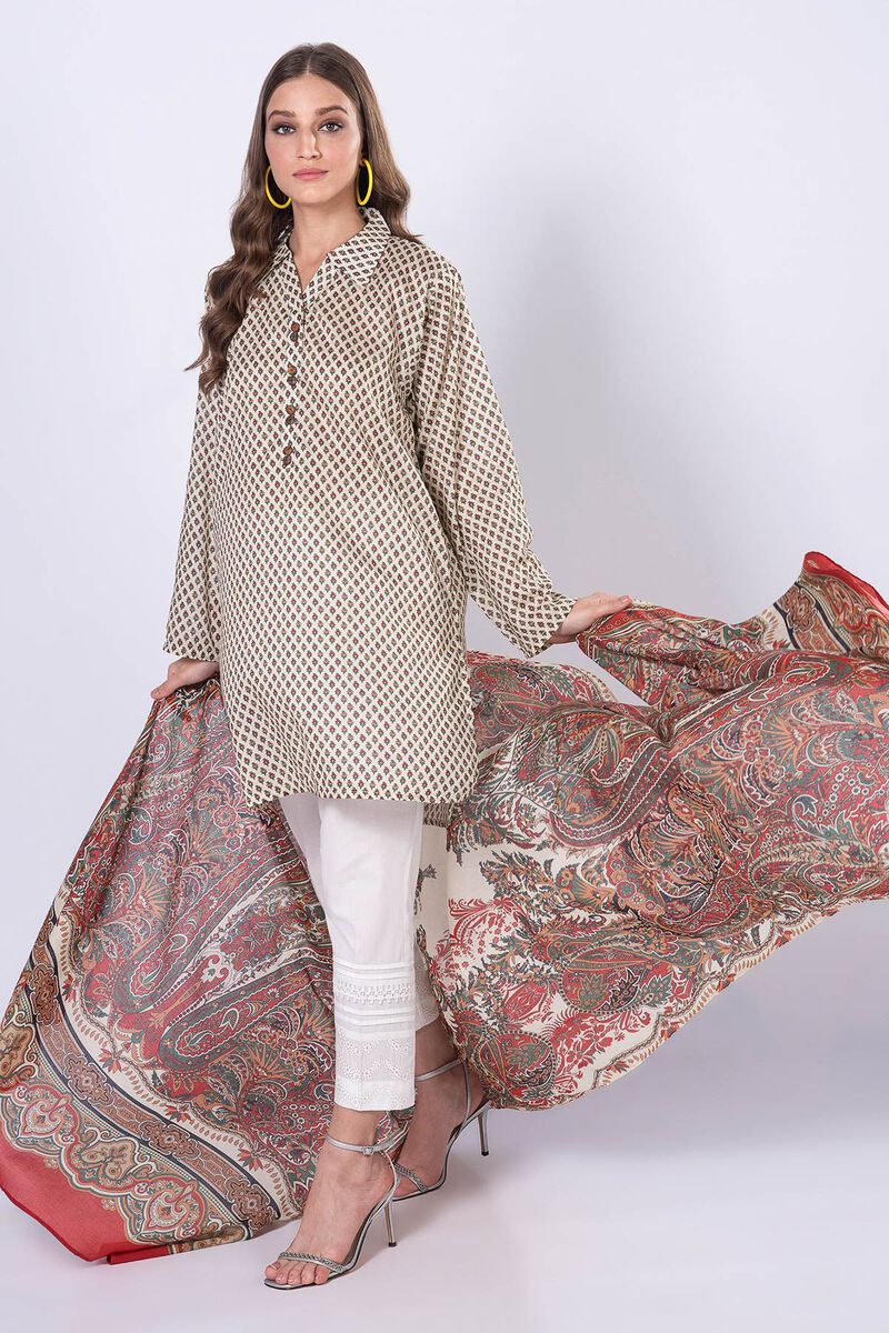 Khaadi | 2 Piece Unstitched Lawn - Top & Dupatta | LLA230519-off-White