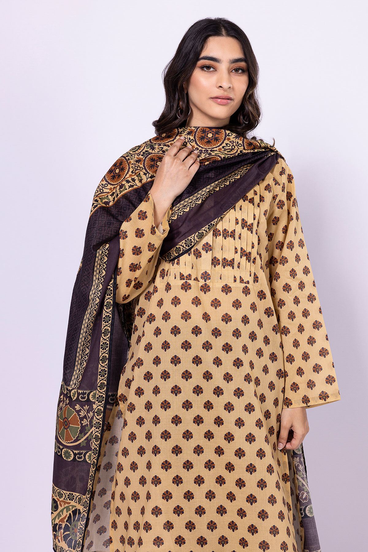 Khaadi | 2 Piece Unstitched Lawn - Top & Dupatta | LLA230520-Brown