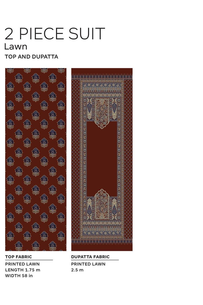 Khaadi | 2 Piece Unstitched Lawn - Top & Dupatta | LLA230906-Rust
