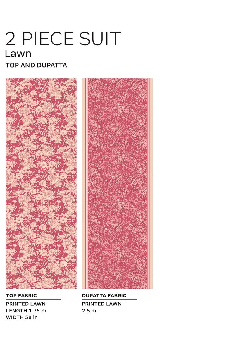 Khaadi | 2 Piece Unstitched Lawn - Top & Dupatta | LLA230908-Pink