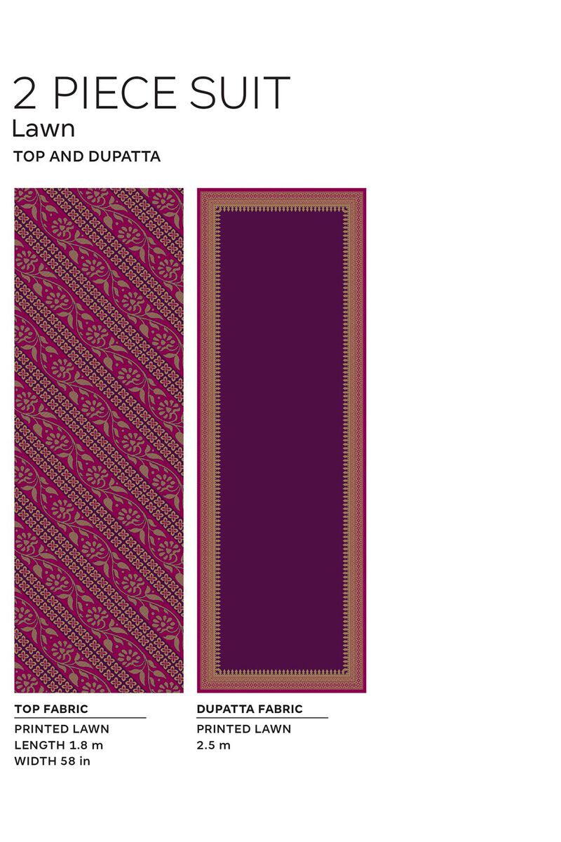 Khaadi | 2 Piece Unstitched Lawn - Top & Dupatta | LLA230911-Purple