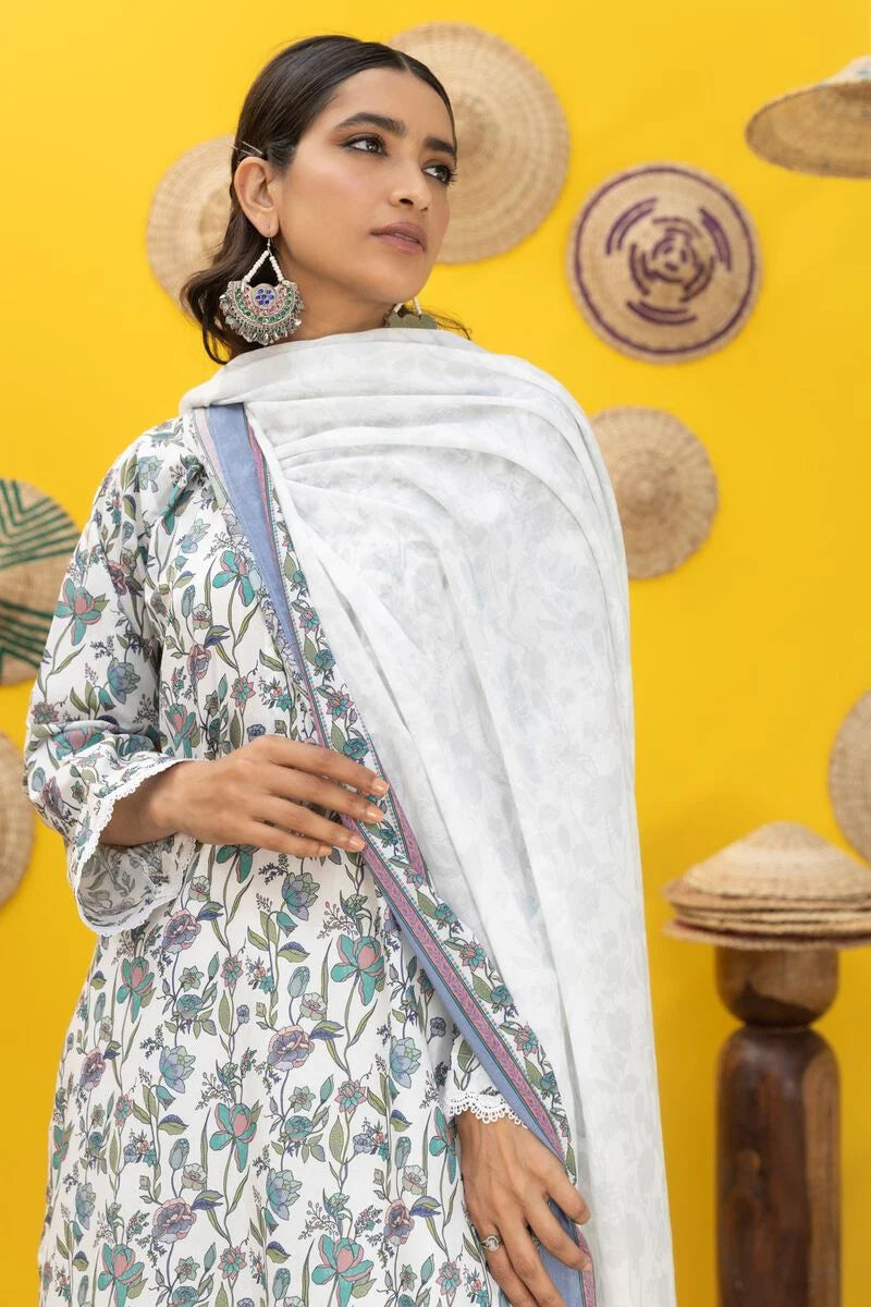 Khaadi | 2 Piece Unstitched Cambirc - Top & Dupatta | LLA231202-White