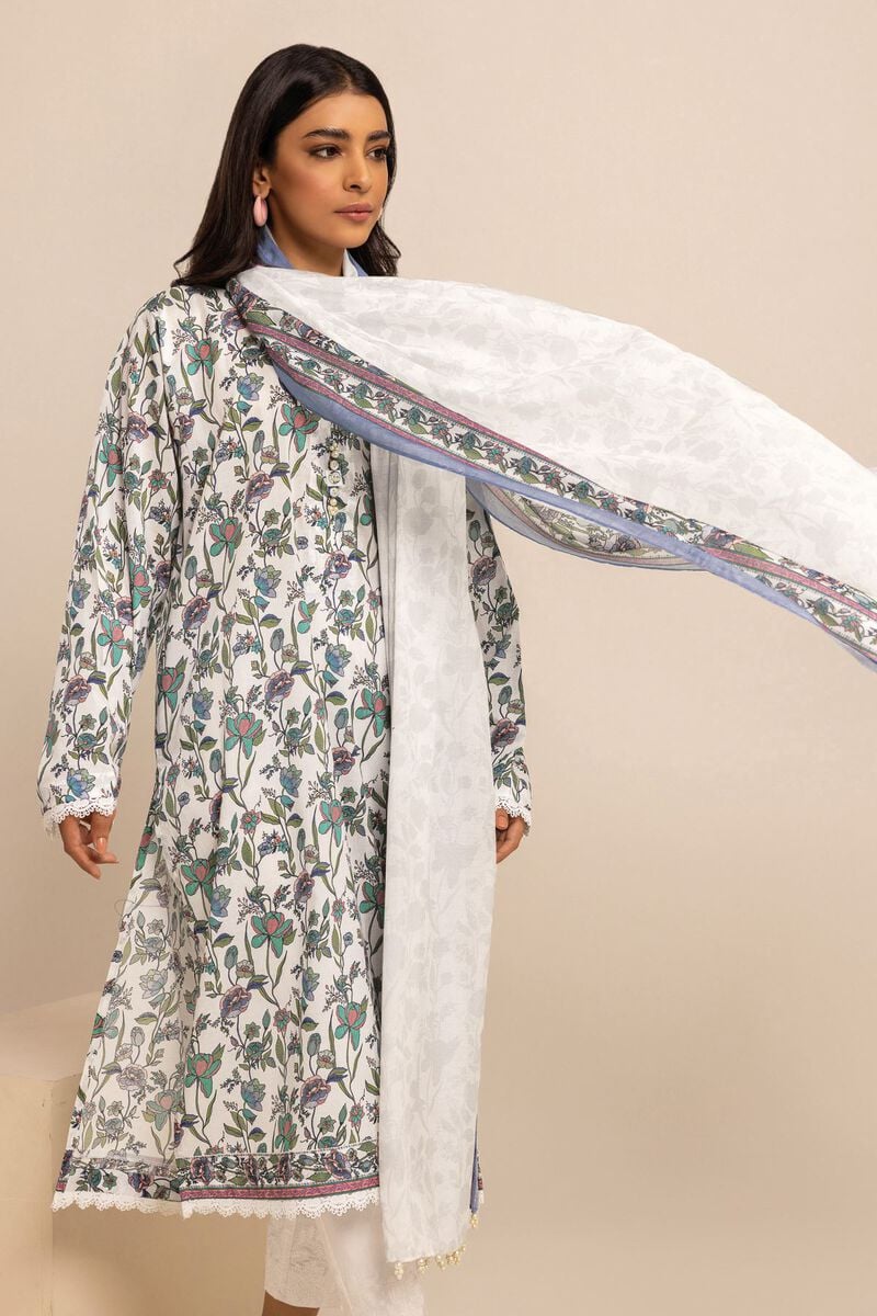Khaadi | 2 Piece Unstitched Cambirc - Top & Dupatta | LLA231202-White