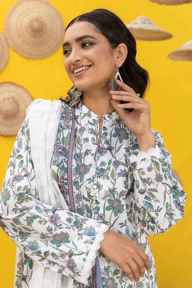 Khaadi | 2 Piece Unstitched Cambirc - Top & Dupatta | LLA231202-White
