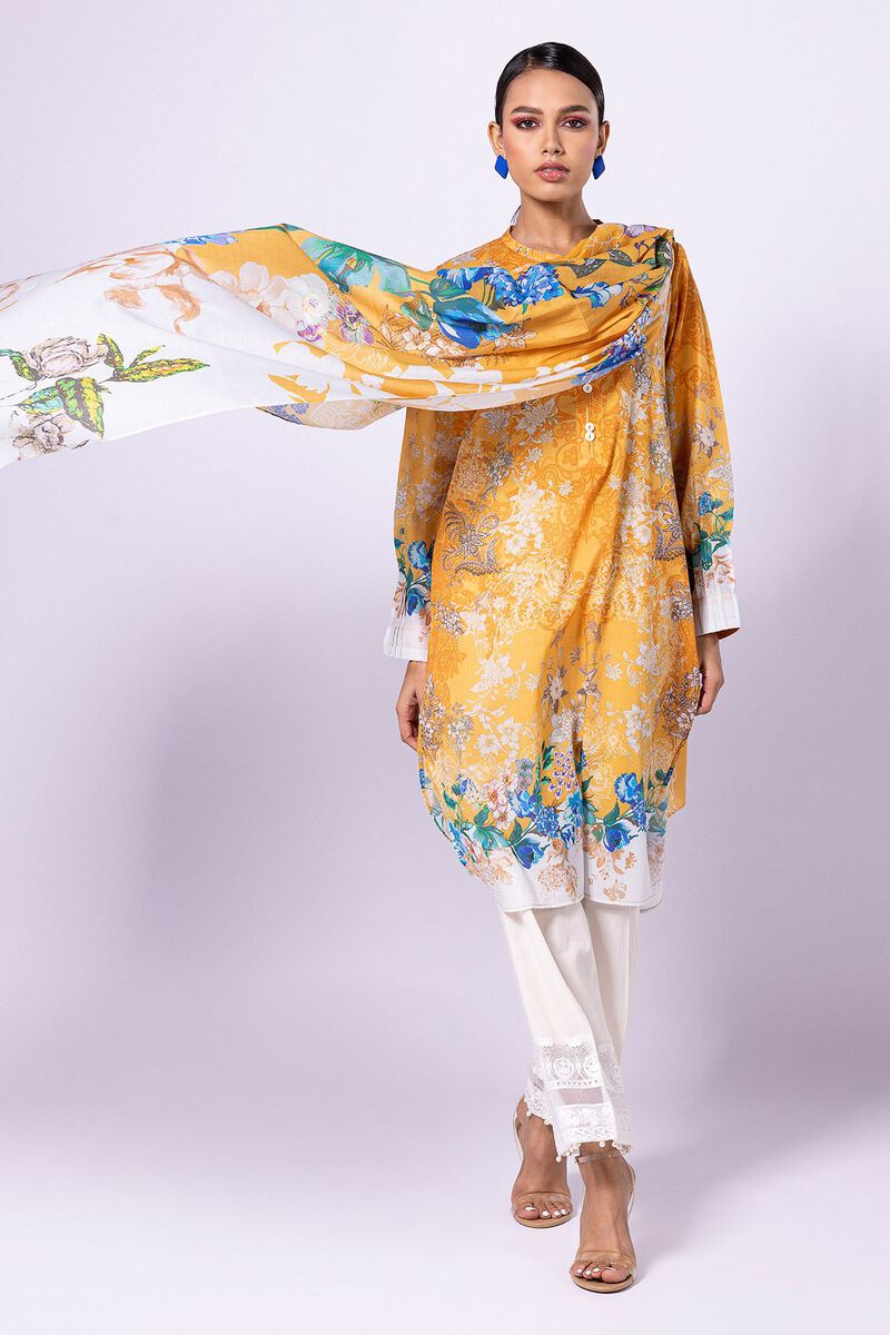 Khaadi | 2 Piece Unstitched Lawn - Top & Dupatta | LLA23134-Yellow