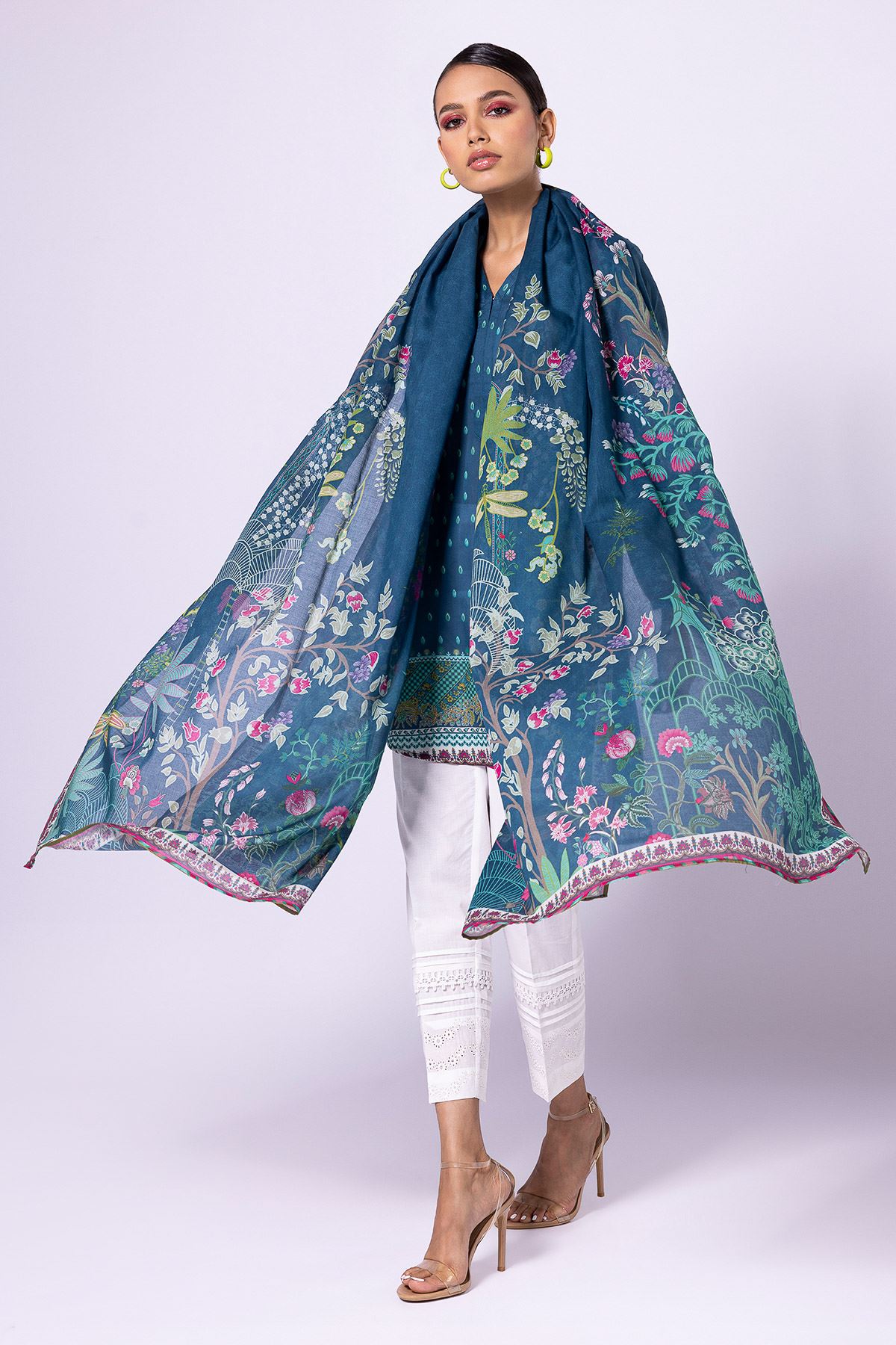 Khaadi | 2 Piece Unstitched Lawn - Top & Dupatta | LLA23136-White/Blue
