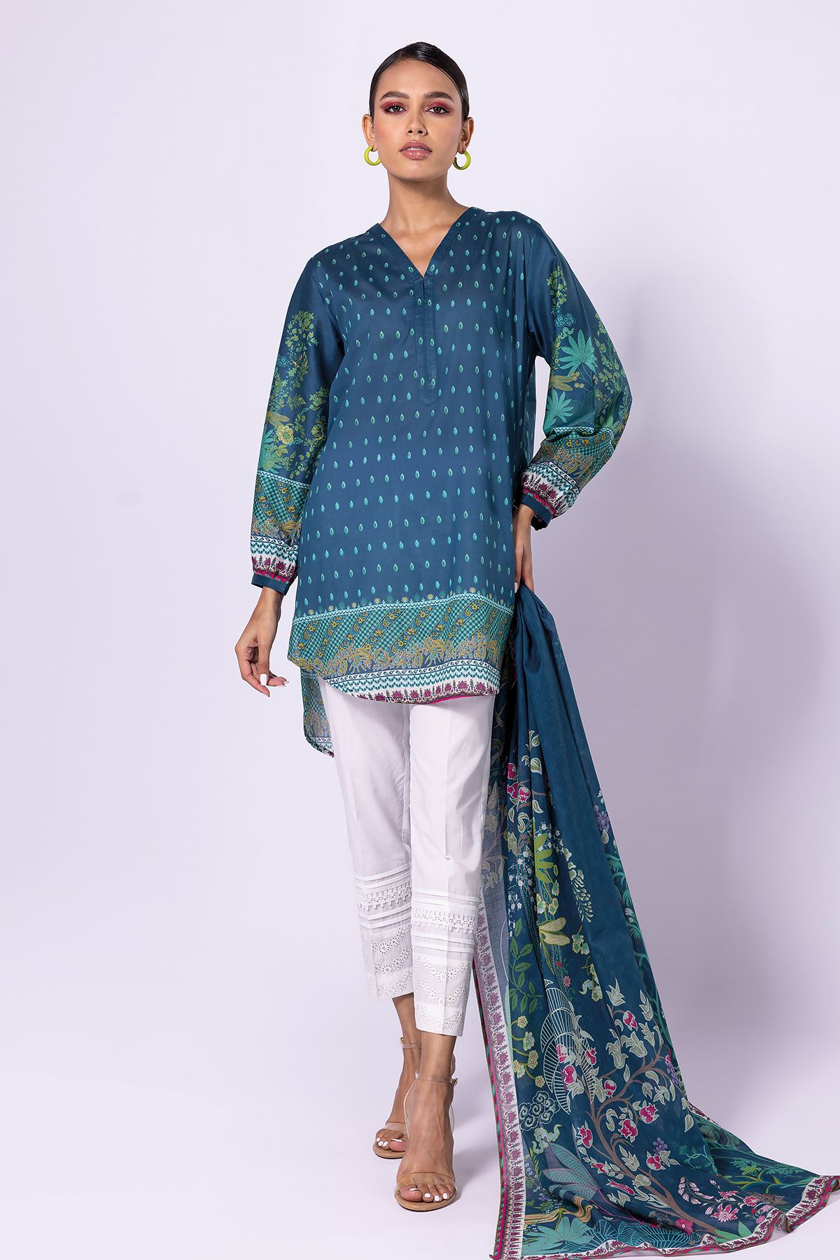 Khaadi | 2 Piece Unstitched Lawn - Top & Dupatta | LLA23136-White/Blue