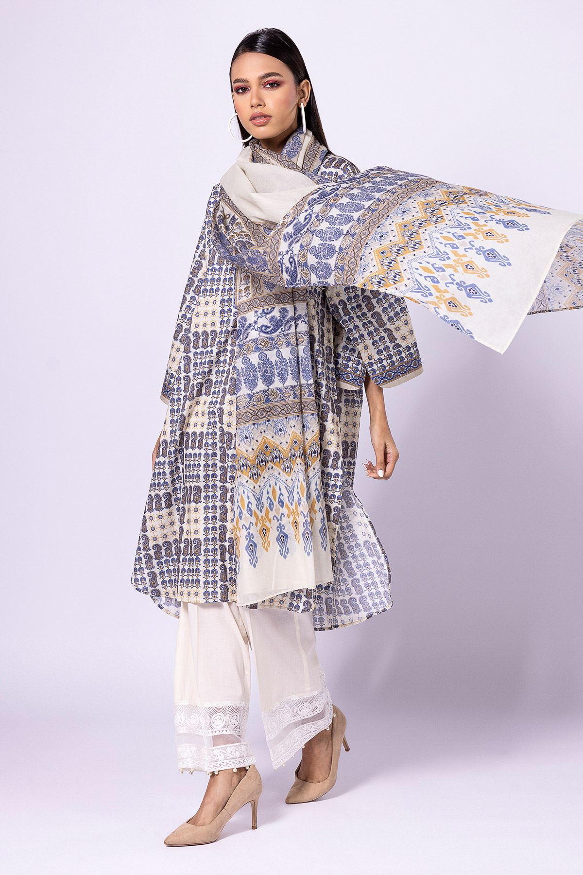 Khaadi | 2 Piece Unstitched Lawn - Top & Dupatta | LLA23137-off-White