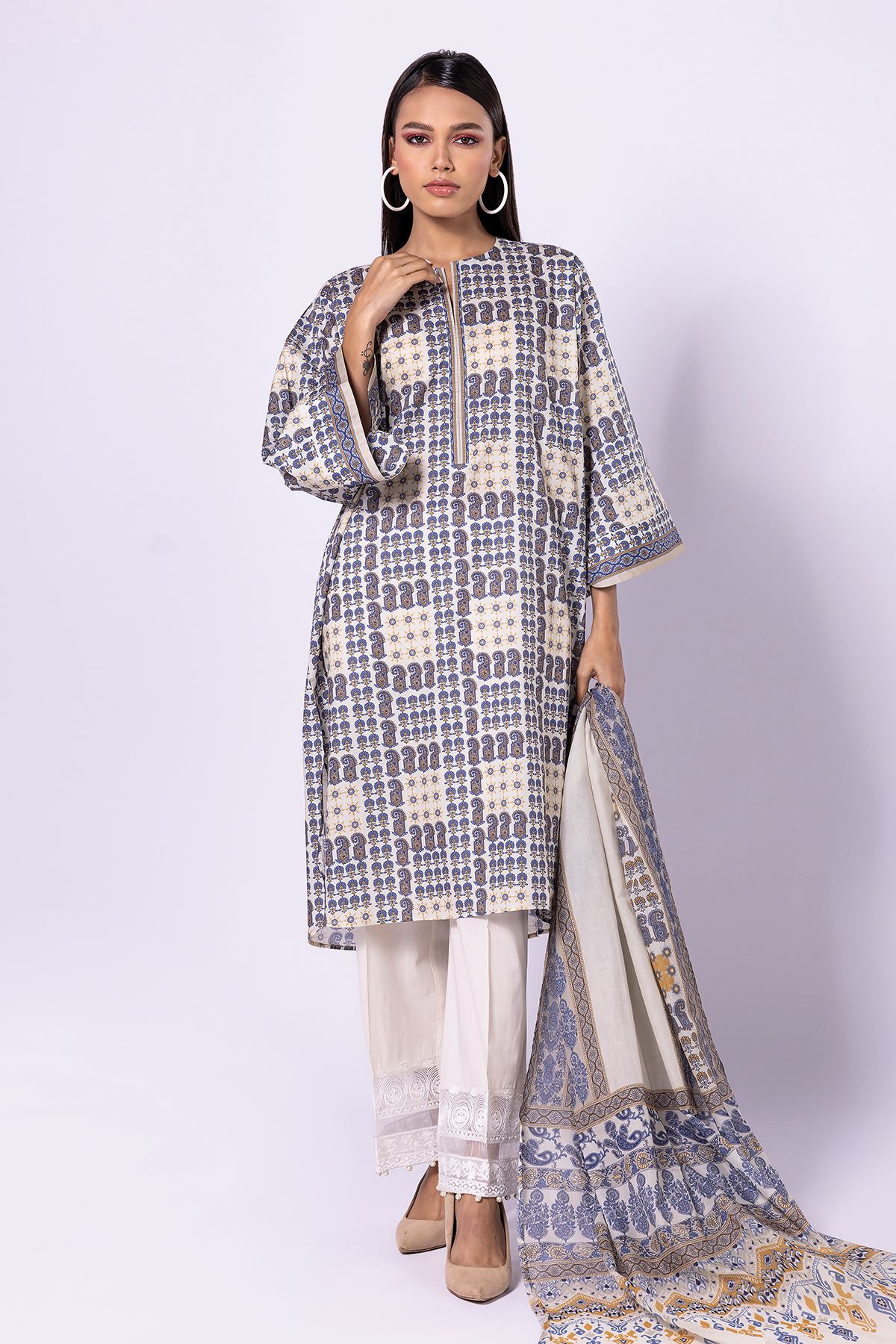 Khaadi | 2 Piece Unstitched Lawn - Top & Dupatta | LLA23137-off-White