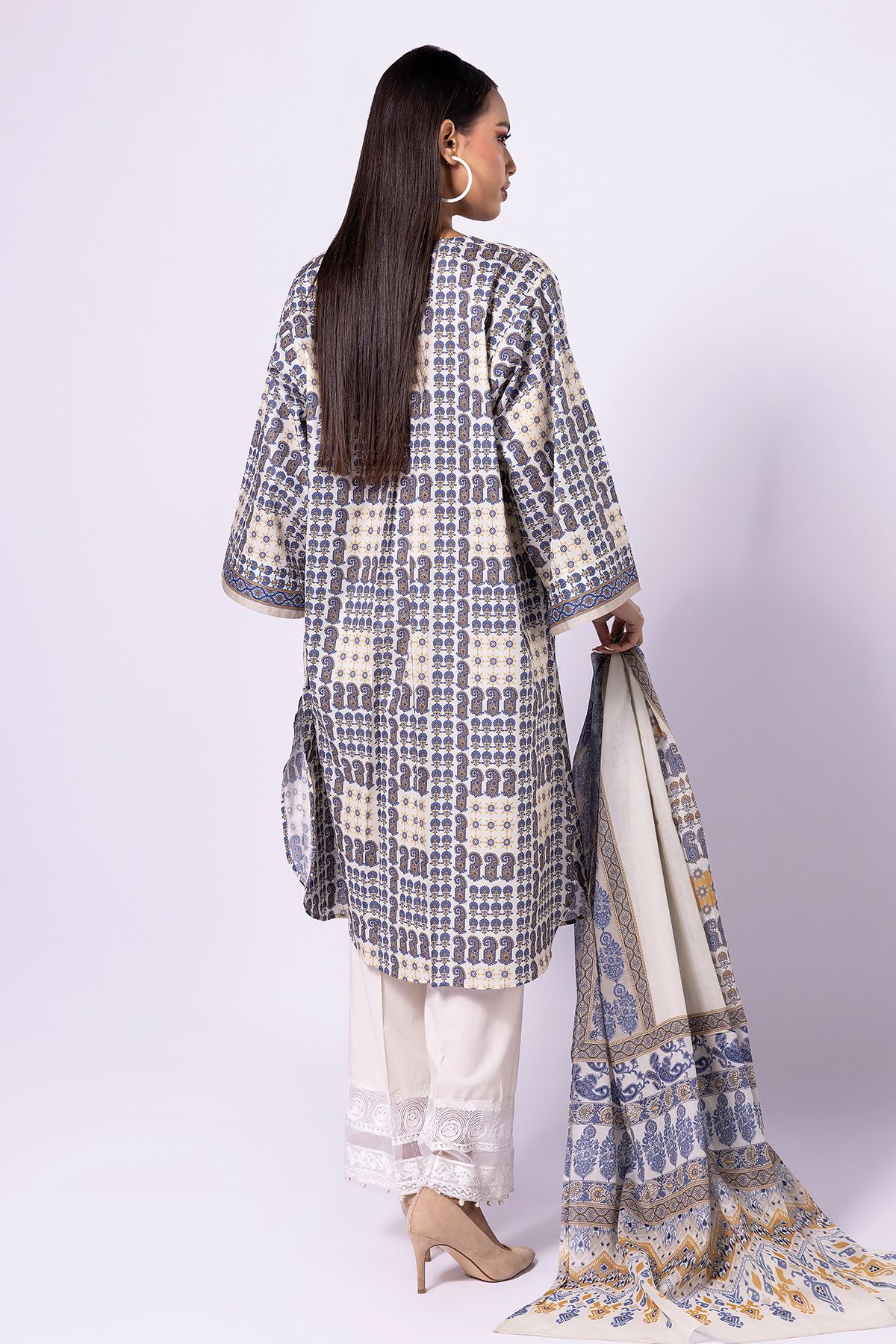 Khaadi | 2 Piece Unstitched Lawn - Top & Dupatta | LLA23137-off-White