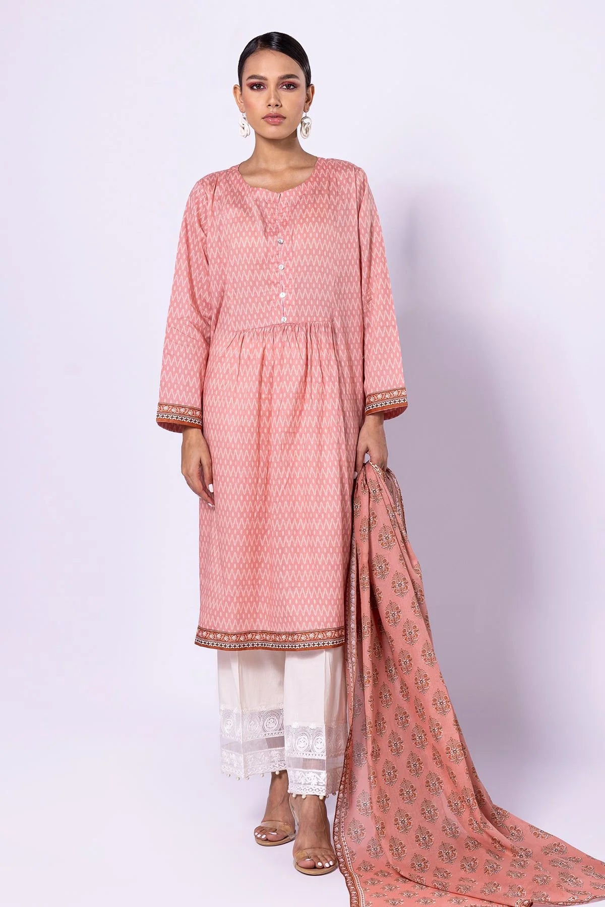 Khaadi | 2 Piece Unstitched Lawn - Top & Dupatta | LLA23138-Pink