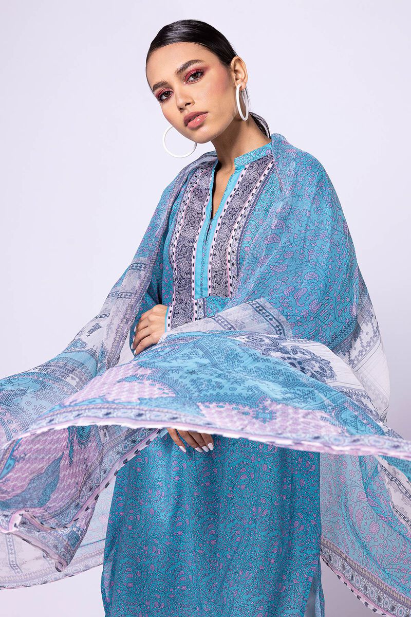 Khaadi | 2 Piece Unstitched Lawn - Top & Dupatta | LLA23140-Blue