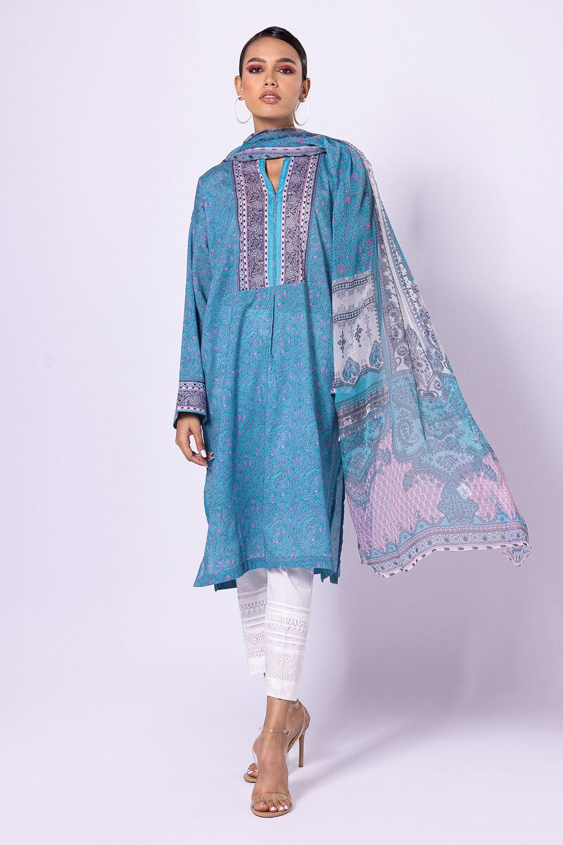 Khaadi | 2 Piece Unstitched Lawn - Top & Dupatta | LLA23140-Blue