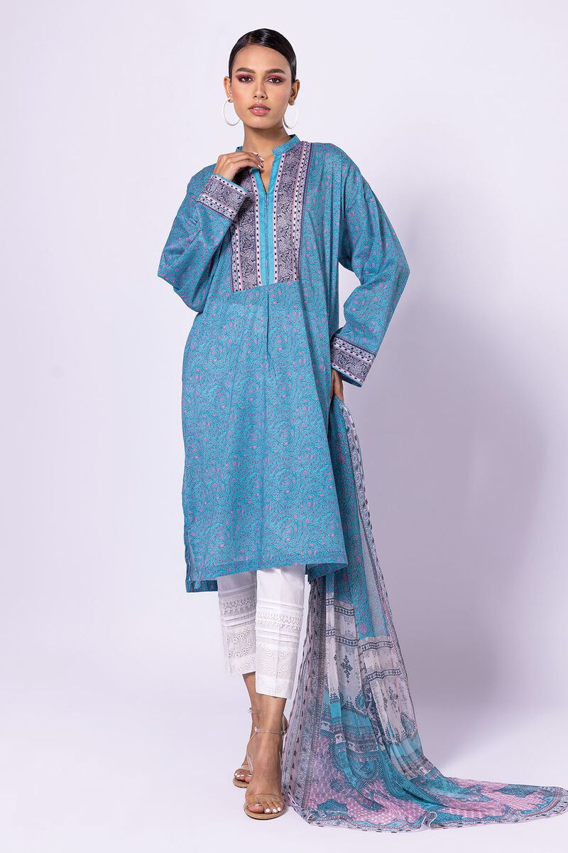 Khaadi | 2 Piece Unstitched Lawn - Top & Dupatta | LLA23140-Blue